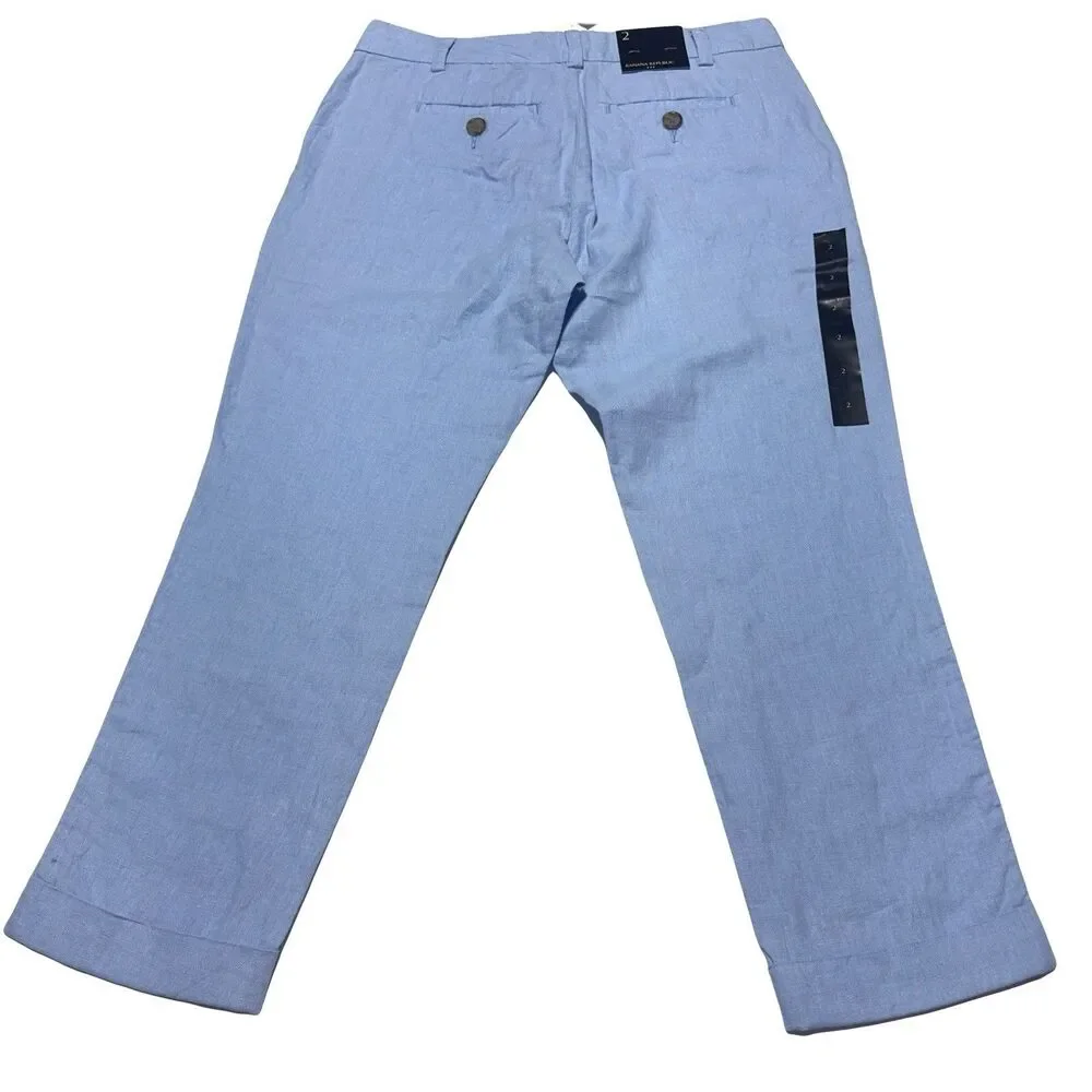 Banana Republic Linen Blend Pants Size 2 Women’s Light Blue Cropped Chino NWT